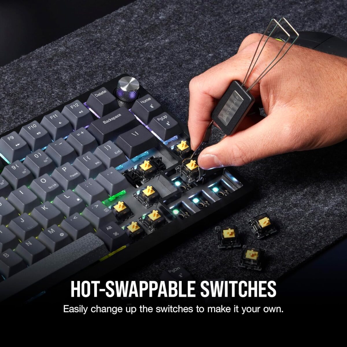 Corsair K65 Plus Wireless 75% RGB Mechanical Gaming Keyboard – Pre-Lubricated MLX Red Linear Switches – PBT Dye-Sub Keycaps – PC, Mac, PS5, PS4, Xbox, iPad – QWERTY NA – Black/Gray - Image 11