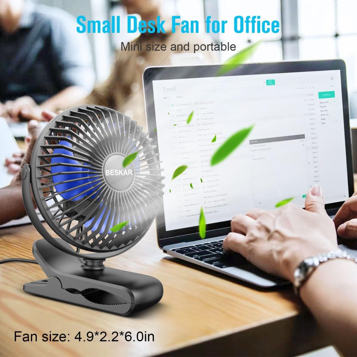 BESKAR USB Clip on Fan, Portable Small Fan with Cord Powered, 3 Speeds Strong Airflow, with Sturdy Clamp, Quiet Personal Desk Fan - Image 3