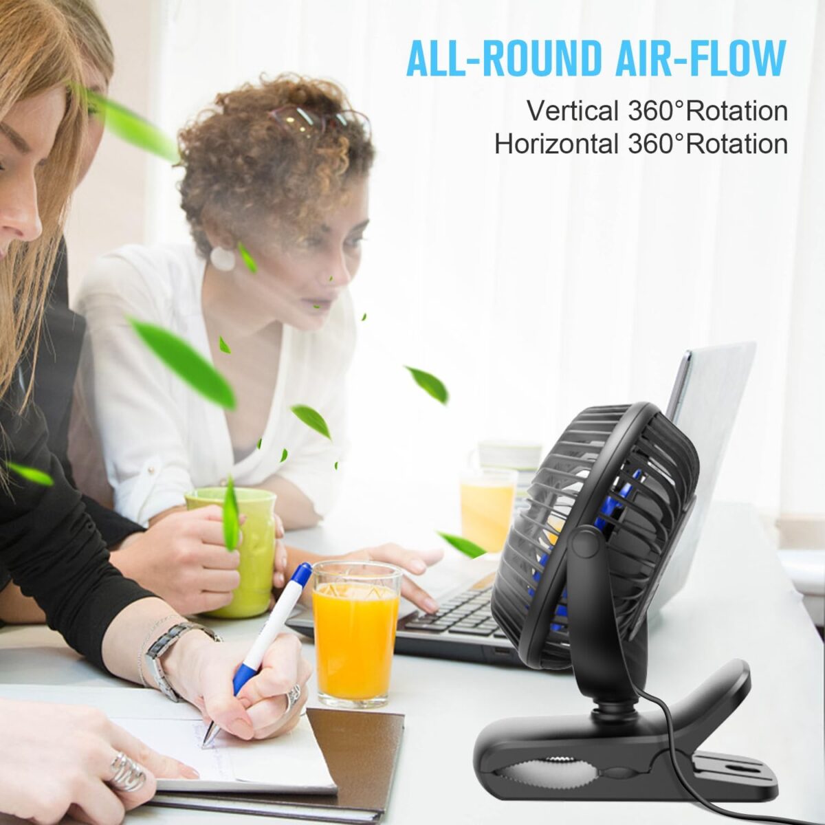 BESKAR USB Clip on Fan, Portable Small Fan with Cord Powered, 3 Speeds Strong Airflow, with Sturdy Clamp, Quiet Personal Desk Fan - Image 6