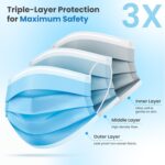 PURE GEM [Pack of 150] Single Use Disposable Blue Face Mask, Soft on Skin, 3-ply Masks Facial Cover with Elastic Earloops Great For Home, Office, School, and Outdoors - Image 3