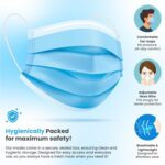 PURE GEM [Pack of 150] Single Use Disposable Blue Face Mask, Soft on Skin, 3-ply Masks Facial Cover with Elastic Earloops Great For Home, Office, School, and Outdoors - Image 4