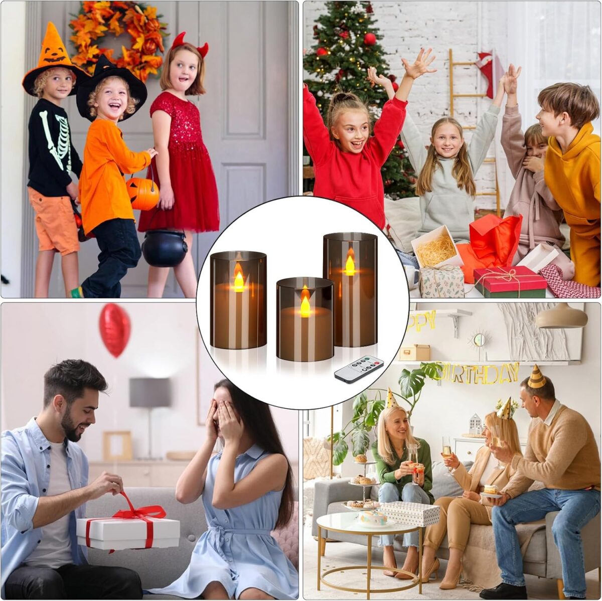 Flameless LED Candles with Remote Set of 3 Battery-Operated Acrylic Gray Pillars, 4", 5", 6" x 3" Diameter Flickering Effect with Timer Ideal for Home Décor Weddings Parties, Restaurants - Image 4