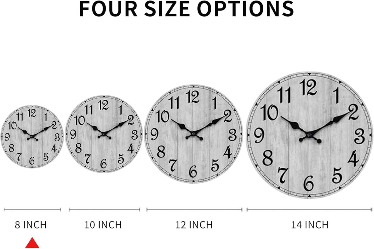 HYLANDA Wall Clock, Rustic Wall Clocks Battery Operated Silent Non Ticking, Country Round Wooden Clocks Farmhous Wall Decorative for Kitchen, Bathroom, Living Room (Gray 8 Inch) - Image 4