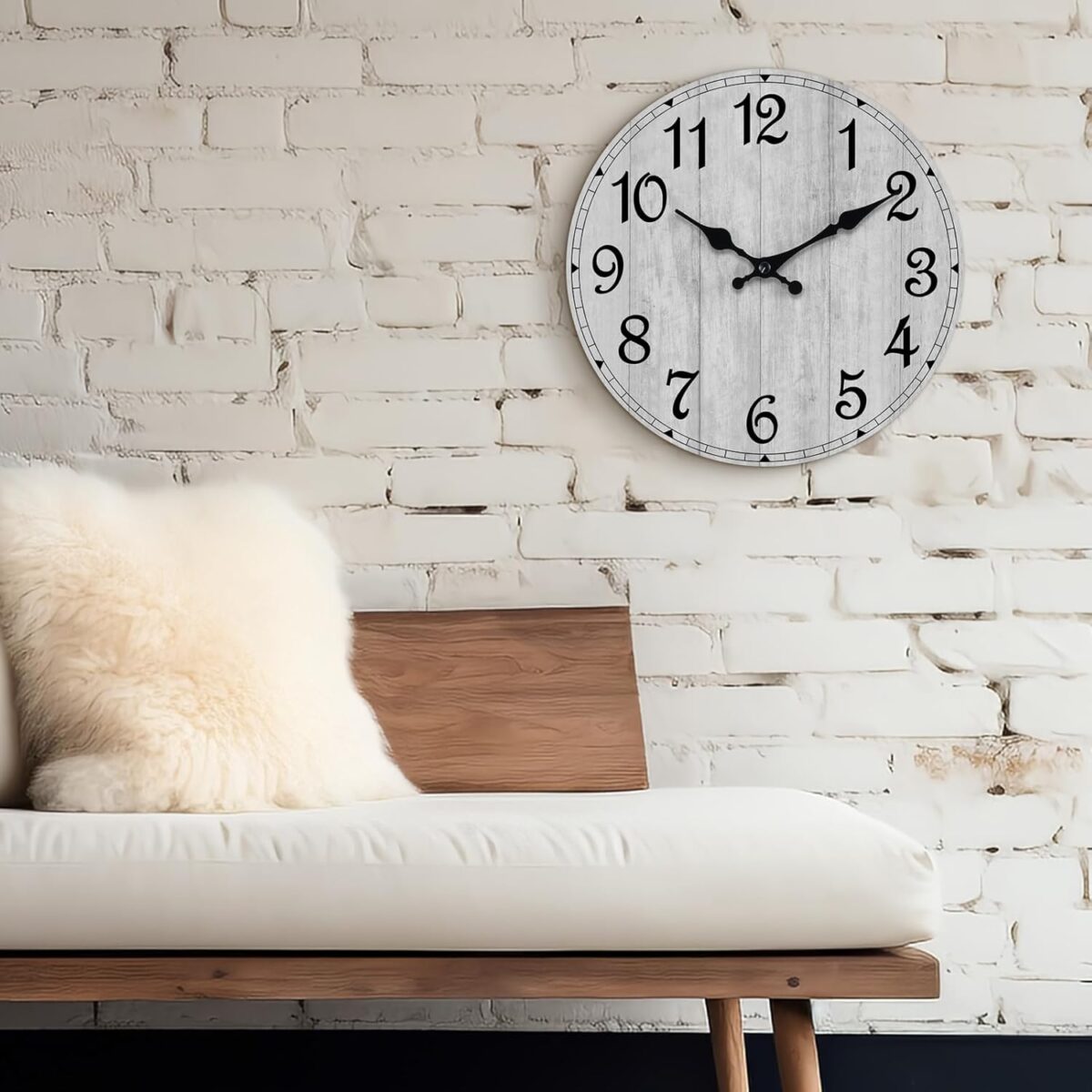HYLANDA Wall Clock, Rustic Wall Clocks Battery Operated Silent Non Ticking, Country Round Wooden Clocks Farmhous Wall Decorative for Kitchen, Bathroom, Living Room (Gray 8 Inch) - Image 6