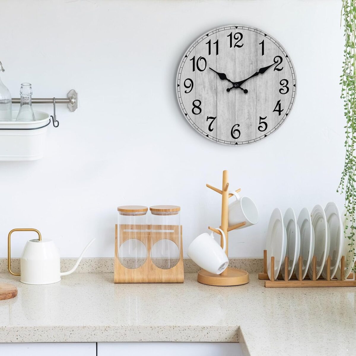 HYLANDA Wall Clock, Rustic Wall Clocks Battery Operated Silent Non Ticking, Country Round Wooden Clocks Farmhous Wall Decorative for Kitchen, Bathroom, Living Room (Gray 8 Inch) - Image 8
