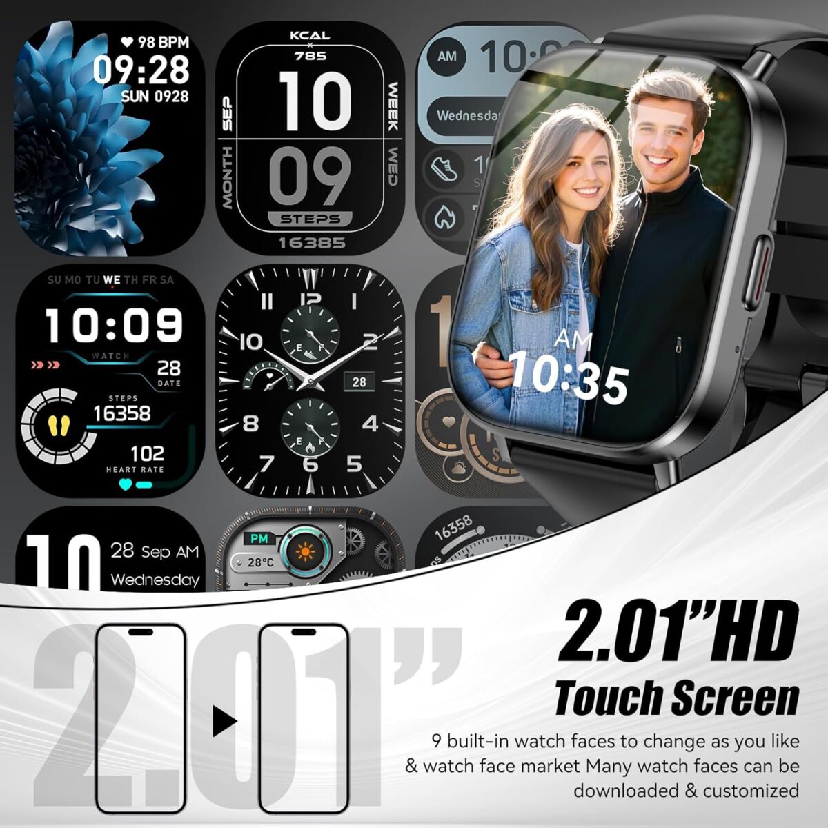 Smart Watch, 2.01" HD Touchscreen Fitness Watch, Bluetooth Calls, 120 Sports Modes Activity Tracker, 24/7 Heart Rate & Sleep Monitor, IP67 Waterproof, iOS Android Compatible (Black) - Image 4
