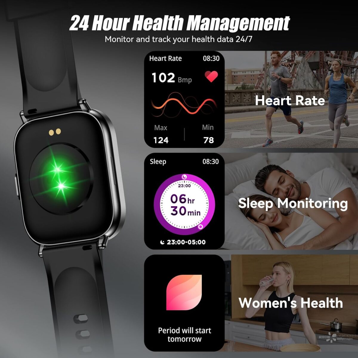 Smart Watch, 2.01" HD Touchscreen Fitness Watch, Bluetooth Calls, 120 Sports Modes Activity Tracker, 24/7 Heart Rate & Sleep Monitor, IP67 Waterproof, iOS Android Compatible (Black) - Image 7
