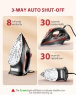 Irons Steamer for Clothes, 1500W Iron with Burst of Steam, 500 Microsteam Holes, Powerful Steam Iron, Auto shutoff, Self-Cleaning, 12.31oz Water Tank Ironing Clothes for All Fabrics - Image 6