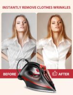 Irons Steamer for Clothes, 1500W Iron with Burst of Steam, 500 Microsteam Holes, Powerful Steam Iron, Auto shutoff, Self-Cleaning, 12.31oz Water Tank Ironing Clothes for All Fabrics - Image 9