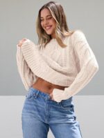 Trendy Queen Women's Oversized Cable Knit Crewneck Sweaters - Image 5