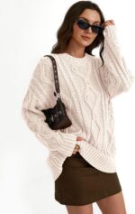 Trendy Queen Women's Oversized Cable Knit Crewneck Sweaters - Image 6