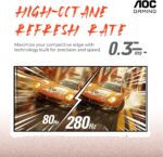 AOC C27G4ZH 27" Curved Frameless Ultra-Fast Gaming Monitor, FHD 1080p, 0.3ms 280Hz, HDMI/DP, Height Adjustable, 3-Year Zero Dead Pixel Guarantee, Black, Xbox PS5 Switch Compatible - Image 4