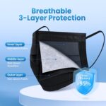 Borje Disposable Face Mask, 100 PCS Black Masks, 3 Ply Protection Face Masks - Image 3