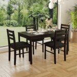 5-Piece Solid Wood Indoor Modern Rectangular Dining Table Set for 4,Table and 4 Chairs Set with Soft Cushions for Kitchen,Bar,Living Room,Breakfast Nook,Black - Image 4