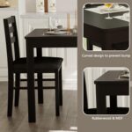 5-Piece Solid Wood Indoor Modern Rectangular Dining Table Set for 4,Table and 4 Chairs Set with Soft Cushions for Kitchen,Bar,Living Room,Breakfast Nook,Black - Image 6