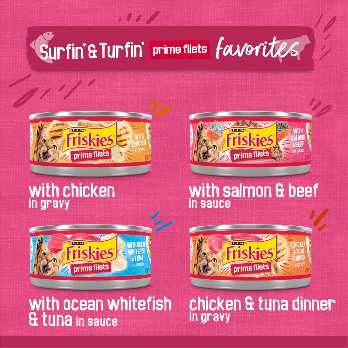 Purina Friskies Gravy Wet Cat Food Variety Pack, Surfin’ and Turfin’ Prime Filets Favorites - (Pack of 40) 5.5 oz. Cans - Image 4