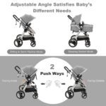 BABY JOY Baby Stroller, 2-in-1 Convertible Bassinet Reclining Stroller, Foldable Pram Carriage with 5-Point Harness, Including Cup Holder, Foot Cover, Diaper Bag, Aluminum Structure, Gray - Image 4