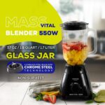 Universal 550W Mass Vital Blender - Glass Jar 57 Oz/1.8 Quart/1.7 Liter - 7-cup, 2 Speed + Pulse Function and 4 Stainless Steel Blade with Chrome Steel Technology - Image 3