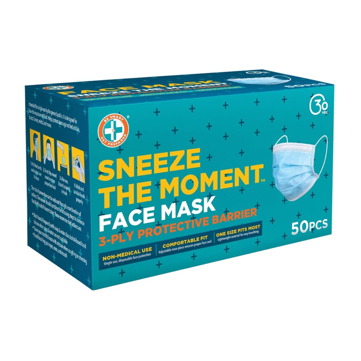 Be Smart Get Prepared 50 pcs FACE MASK, 3 Ply Protective Barrier, Single Use, Disposable Earloop – Home, Travel, Office, School, Work, Outdoors - Image 4