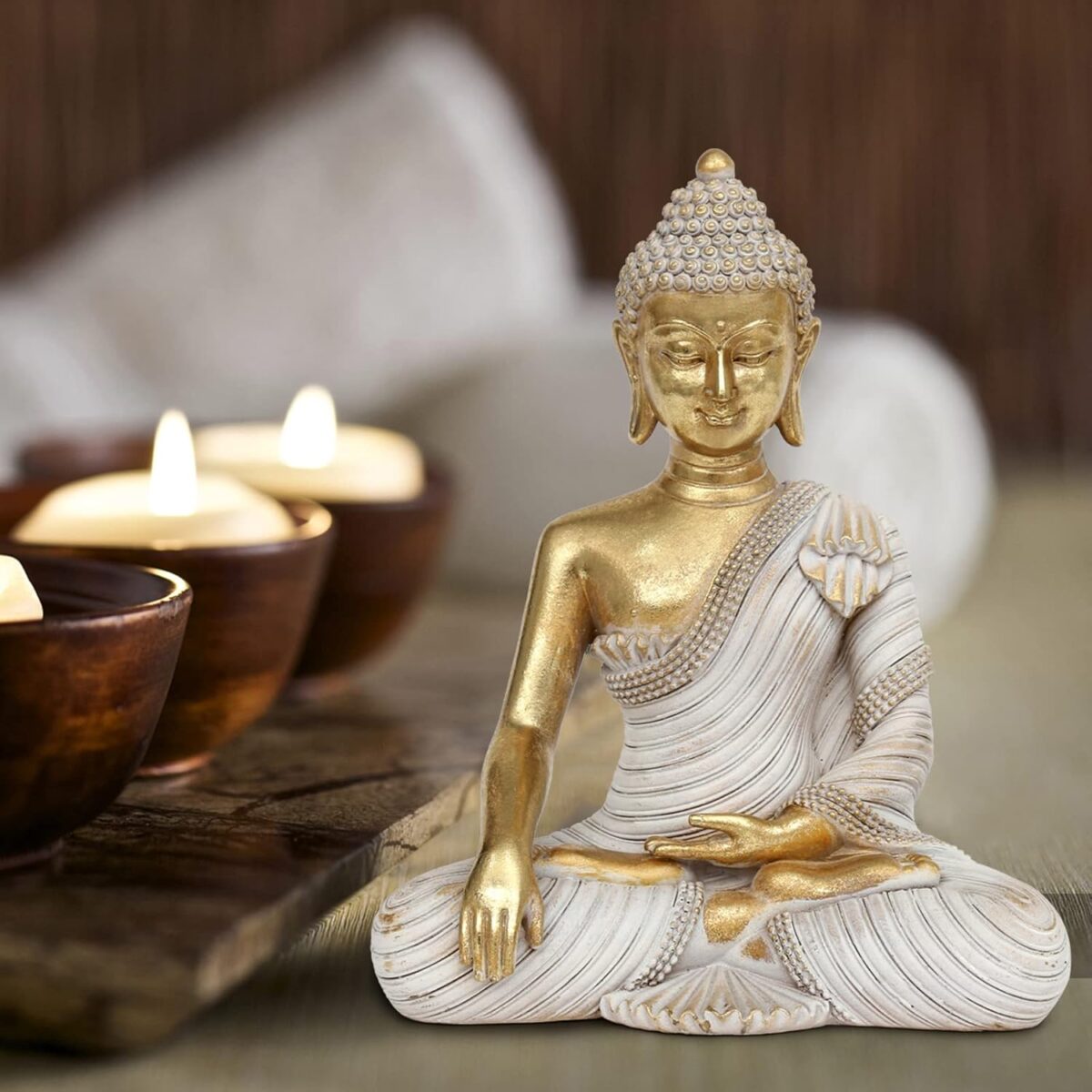Gold Buddha Statue 10.2'' - Large Indoor Buddha for Home Decor, Zen, Living Room & Meditation - Image 4
