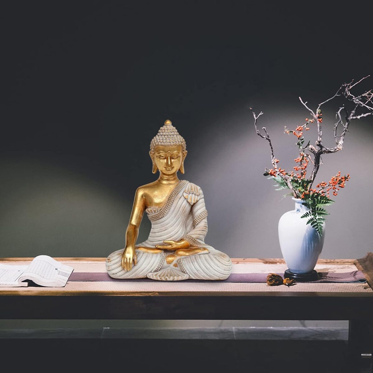Gold Buddha Statue 10.2'' - Large Indoor Buddha for Home Decor, Zen, Living Room & Meditation - Image 5