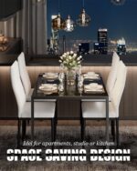 Dining Table Set for 4, Kitchen Table and Chairs Set of 4, 5 Piece Modern Dining Room Table Set with Tempered Glass Top and PU Leather Chairs for Small Space, Apartment, Poker - Image 8