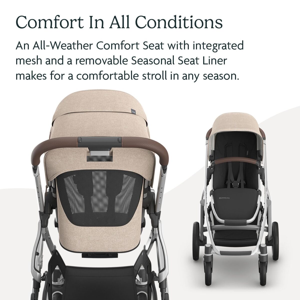 UPPAbaby Vista V3 Stroller - Full-Size Single-to-Double Stroller System - Toddler Seat, Bug Shield, Rain Shield, and Storage Bag Included - Declan (Oat Mélange/Silver Frame/Chestnut Leather) - Image 5