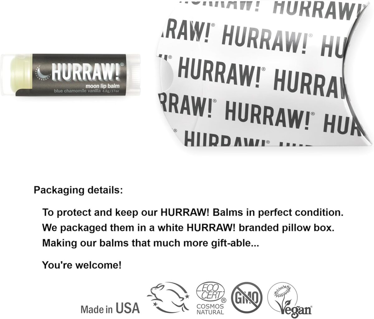 Hurraw! Moon Night Treatment (Blue Chamomile, Vanilla) Lip Balm: Organic, Certified Vegan, Cruelty and Gluten Free. Non-GMO, 100% Natural. Bee, Shea, Soy and Palm Free. Made in USA - Image 3