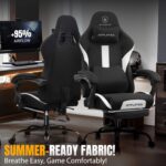 GTRACING Gaming Chair with Foot Rest & Pocket Spring Cushion, Breathable Fabric for Home Office Desk, Ergonomic High Back Computer Chair with Headrest & Lumbar Support, Black - Image 4