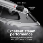 Proctor Silex Steam Iron for Clothes with Durable Stainless Steel Soleplate, 1500 Watts, 8’ Retractable Cord, 3-Way Auto Shutoff, Anti-Drip, Gray and Black (14250) - Image 5