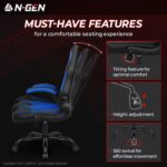 N-GEN Video Gaming Chair Ergonomic Computer Desk Office Chair with Lumbar Support Adjustable Height Swivel Wheels Flip-Up Arms PU Leather Home and Office (Blue) - Image 8