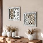 Boho Square Wall Mirrors Set of 2-12" x12'Decorative Mirrors for Wall Decor, BrownHandcrafted Mirror Panels Perfect for LivingRoom Bedroom Entryway Hallway (Grey) - Image 3