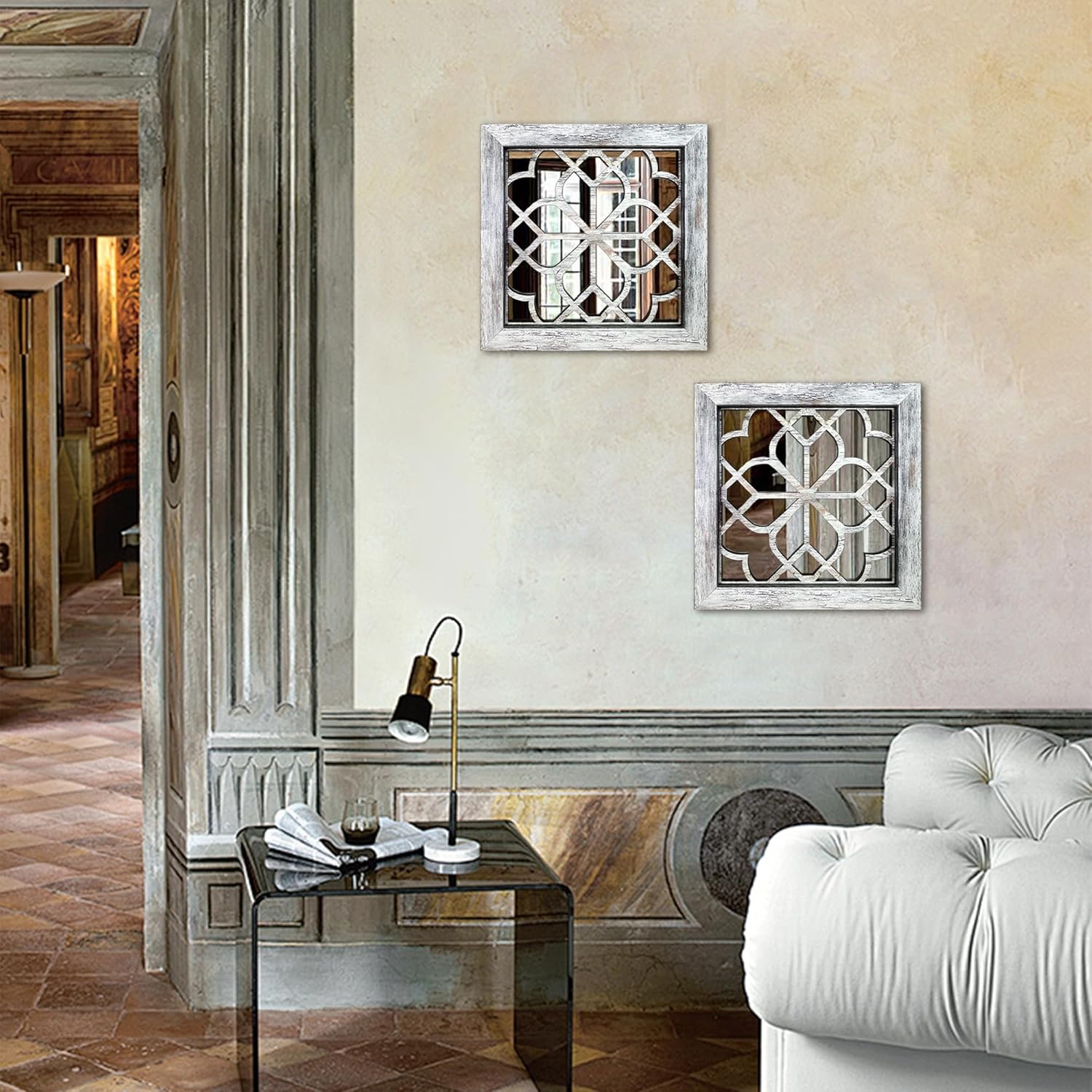 Boho Square Wall Mirrors Set of 2-12" x12'Decorative Mirrors for Wall Decor, BrownHandcrafted Mirror Panels Perfect for LivingRoom Bedroom Entryway Hallway (Grey) - Image 6