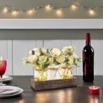 Mkono Mason Jar Lights Centerpiece Table Decor for Dining Room Farmhouse Wood Tray with 3 Jars Flowers Fall Decoration for Coffee Table Kitchen Living Room Wedding - Image 5