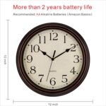 Foxtop Retro Silent Non-Ticking Round Classic Clock Quartz Decorative Battery Operated Wall Clock for Living Room Kitchen Home Office 12 Inch (Bronze) - Image 3