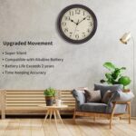 Foxtop Retro Silent Non-Ticking Round Classic Clock Quartz Decorative Battery Operated Wall Clock for Living Room Kitchen Home Office 12 Inch (Bronze) - Image 4