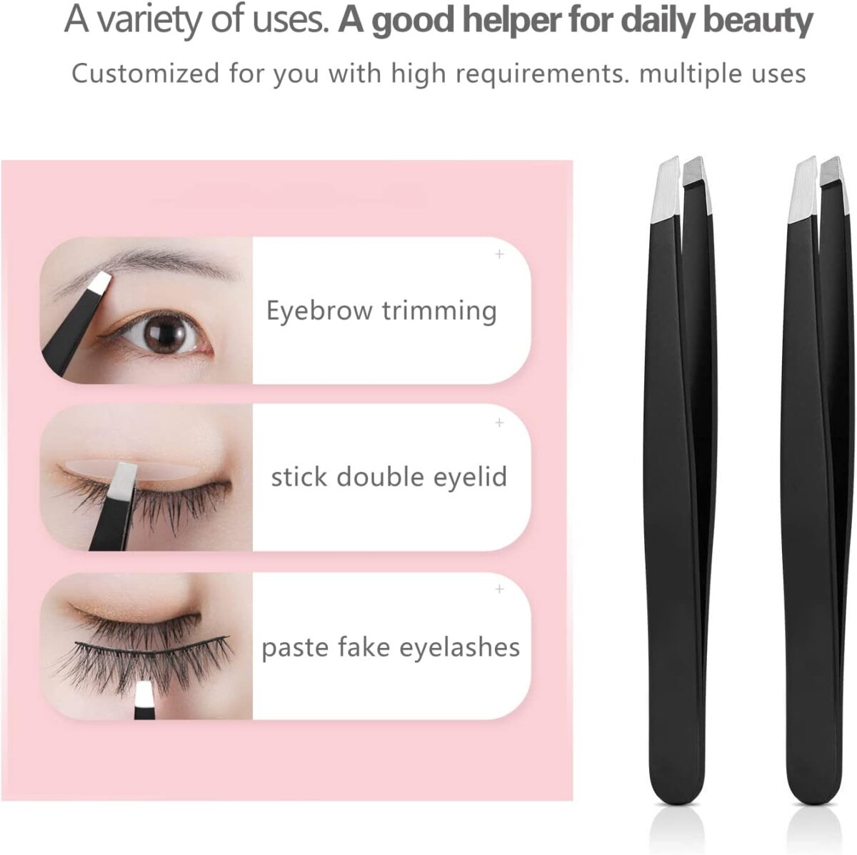Tweezers Set, High Precision Stainless Steel Eyebrow Tweezers for Facial Hair, Inward Growing Hair and Splinter Remover Kit, Suitable for Women and Men, 4-Piece Set. (Black) - Image 4