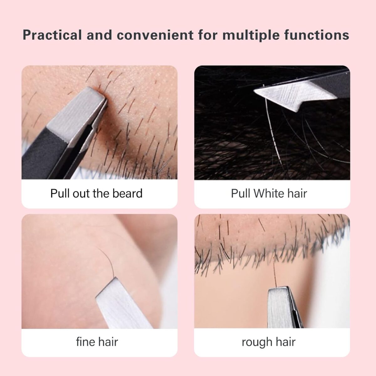 Tweezers Set, High Precision Stainless Steel Eyebrow Tweezers for Facial Hair, Inward Growing Hair and Splinter Remover Kit, Suitable for Women and Men, 4-Piece Set. (Black) - Image 5
