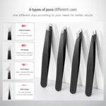 Tweezers Set, High Precision Stainless Steel Eyebrow Tweezers for Facial Hair, Inward Growing Hair and Splinter Remover Kit, Suitable for Women and Men, 4-Piece Set. (Black) - Image 7