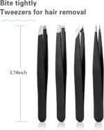 Tweezers Set, High Precision Stainless Steel Eyebrow Tweezers for Facial Hair, Inward Growing Hair and Splinter Remover Kit, Suitable for Women and Men, 4-Piece Set. (Black) - Image 8