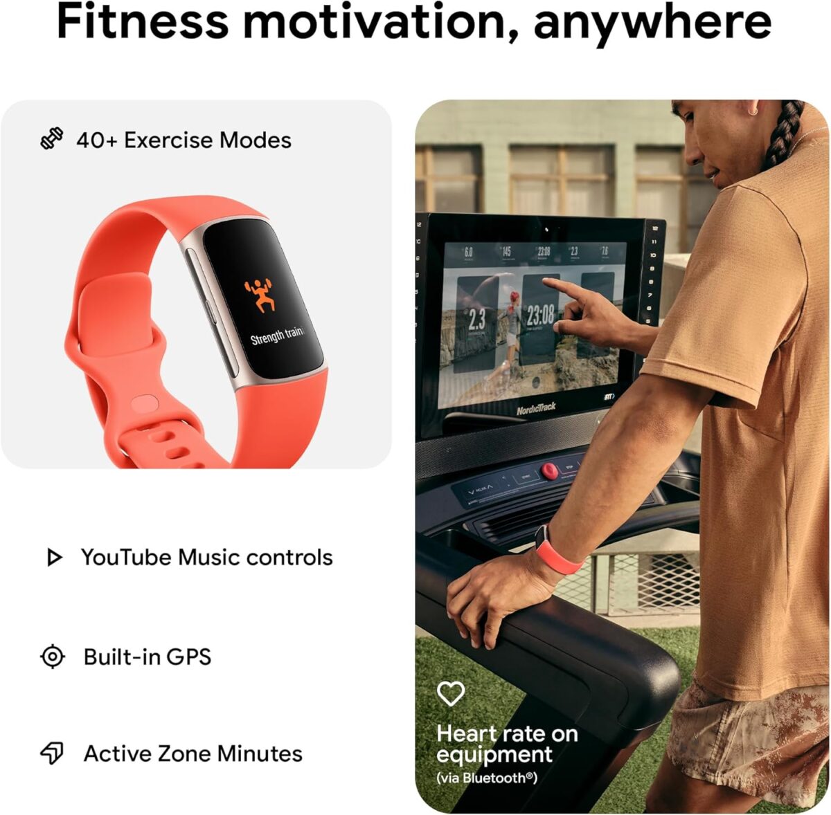 Fitbit Charge 6 Fitness Tracker with Google apps, Heart Rate on Exercise Equipment, 6-Months Premium Membership Included, GPS, Health Tools and More, Gold/Coral, One Size (S & L Bands Included) - Image 5