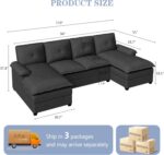 U Shaped Sectional Couch for Living Room,110" 4-Seater Comfy Couch with Double Chaise,Deep Seat Modular Sofa Couches with Thick Cushion & Soft Backrest,Black - Image 3