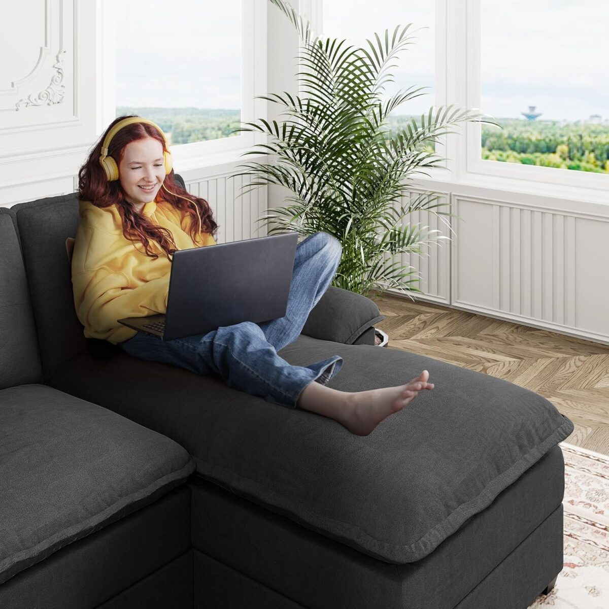 U Shaped Sectional Couch for Living Room,110" 4-Seater Comfy Couch with Double Chaise,Deep Seat Modular Sofa Couches with Thick Cushion & Soft Backrest,Black - Image 6