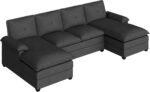 U Shaped Sectional Couch for Living Room,110" 4-Seater Comfy Couch with Double Chaise,Deep Seat Modular Sofa Couches with Thick Cushion & Soft Backrest,Black - Image 8