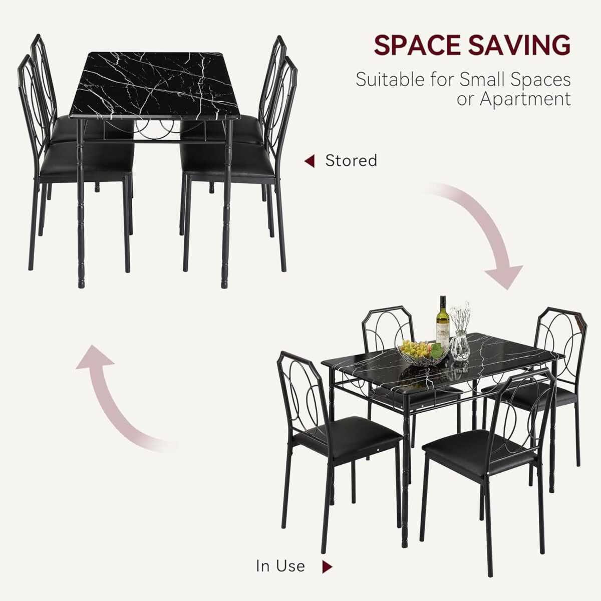 VECELO 5 Piece Dining Table Set for 4, Dinette with Chairs for Kitchen, Breakfast Nook, Small Space,Easy Assembly - Image 5