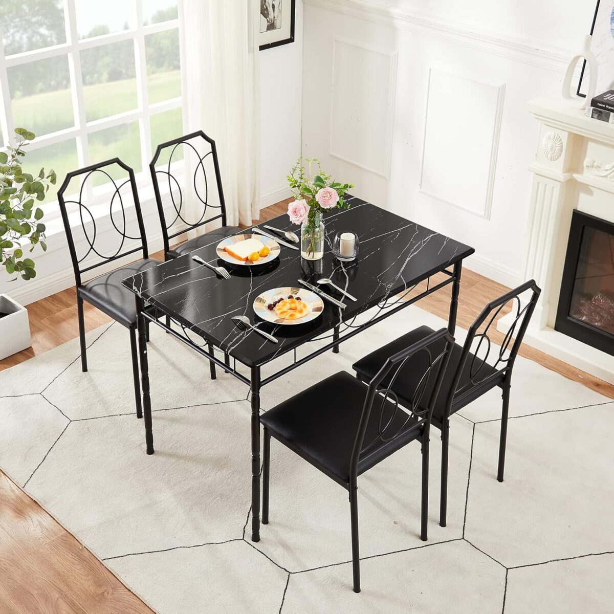 VECELO 5 Piece Dining Table Set for 4, Dinette with Chairs for Kitchen, Breakfast Nook, Small Space,Easy Assembly - Image 6