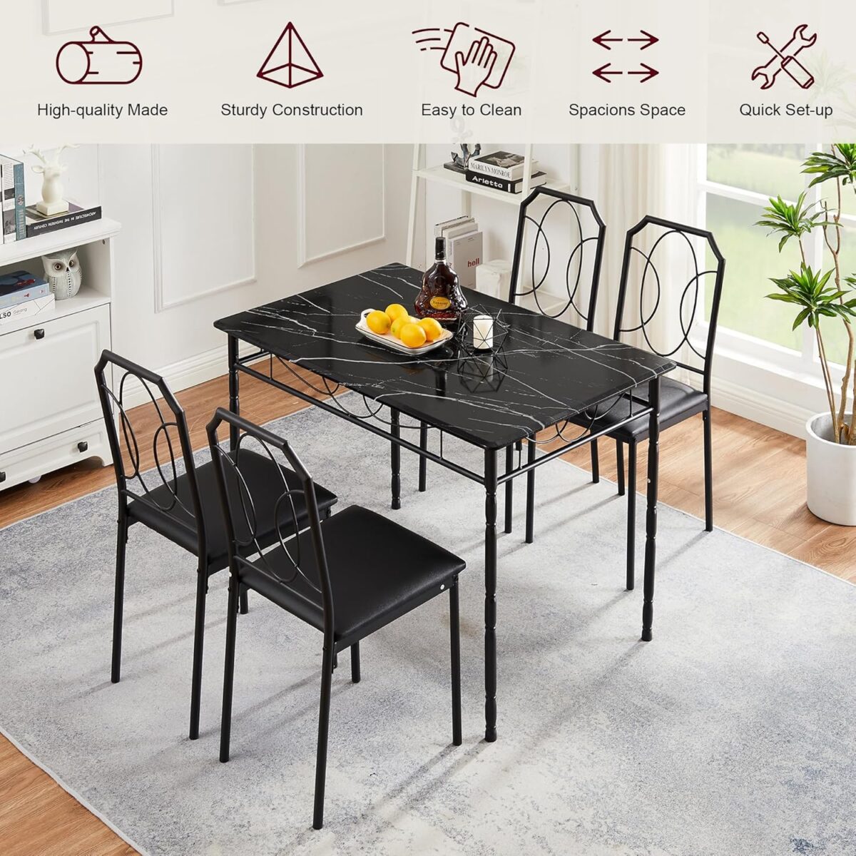 VECELO 5 Piece Dining Table Set for 4, Dinette with Chairs for Kitchen, Breakfast Nook, Small Space,Easy Assembly - Image 9