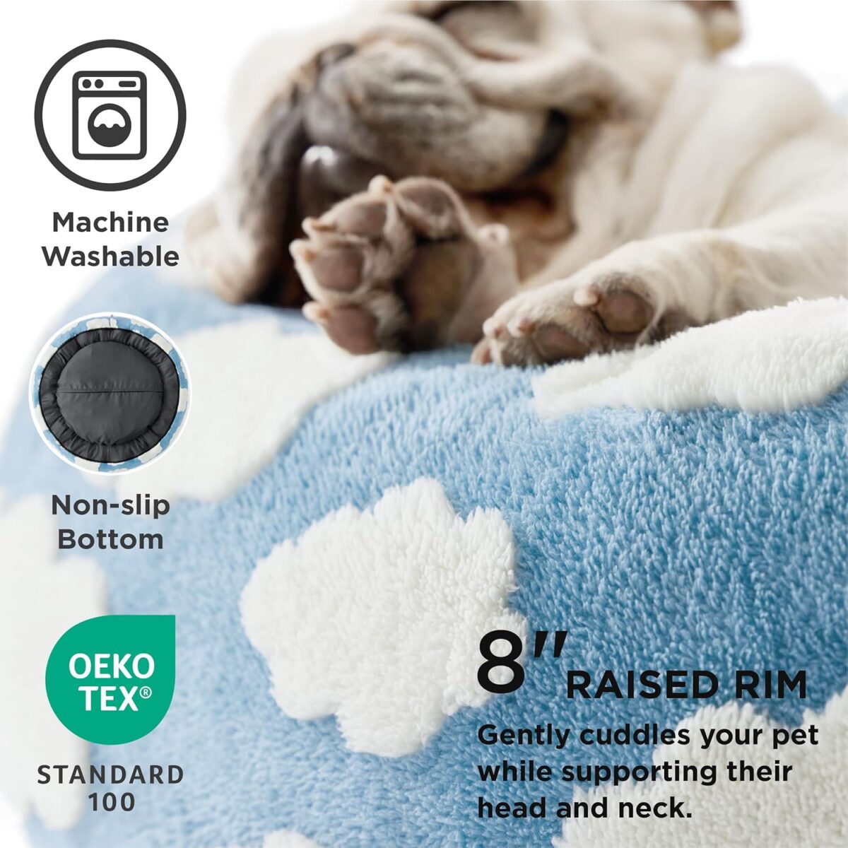 LE SURE Donut Dog Bed Medium Size Dog - Round Cat Beds for Indoor Calming Pet with Washable Cover, Cute Modern Puppy Beds with Jacquard Shaggy Plush & Anti Slip Bottom, 30 Inch, Blue - Image 3