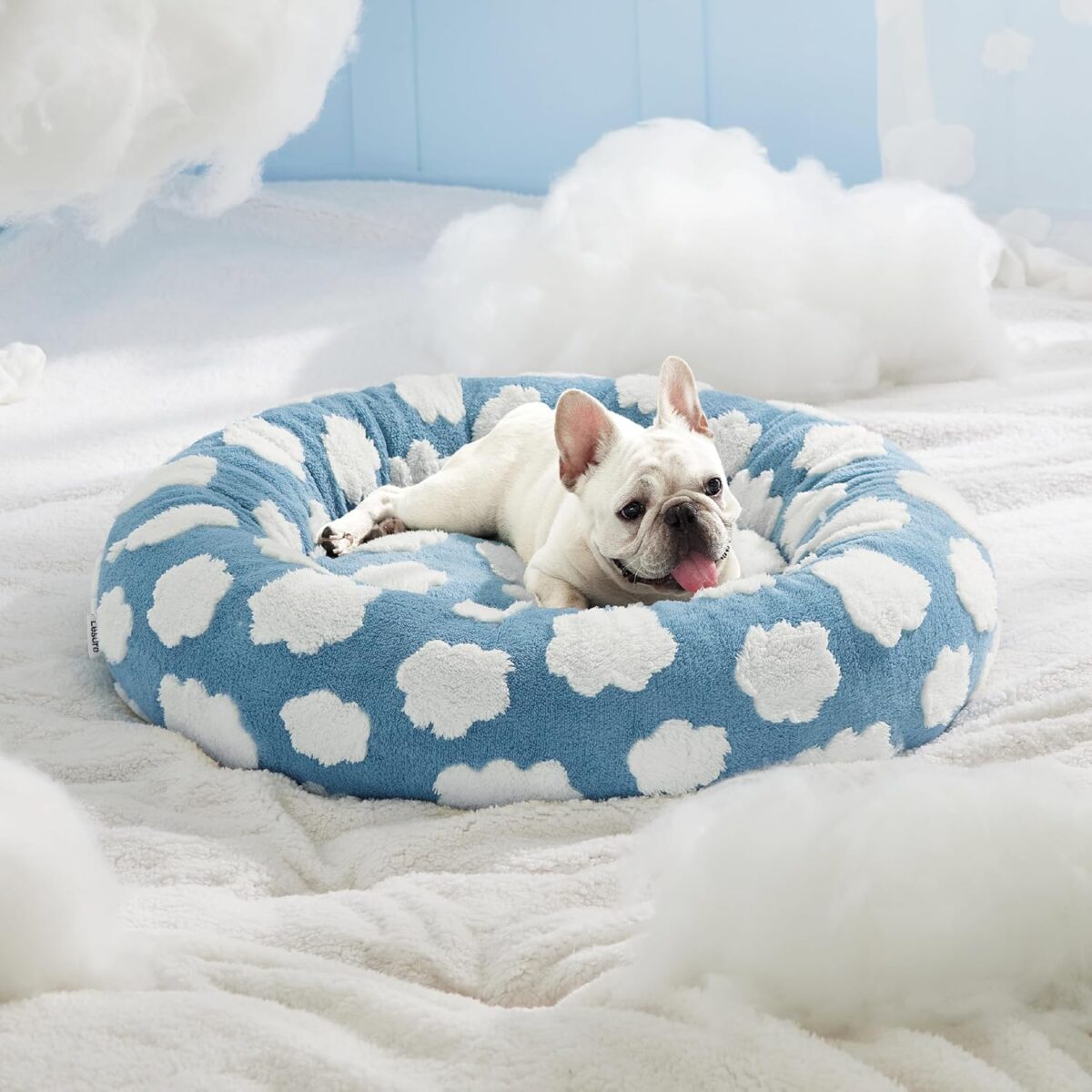 LE SURE Donut Dog Bed Medium Size Dog - Round Cat Beds for Indoor Calming Pet with Washable Cover, Cute Modern Puppy Beds with Jacquard Shaggy Plush & Anti Slip Bottom, 30 Inch, Blue - Image 8
