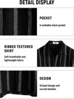 VATPAVE Mens Summer Striped Shirts Button Down Short Sleeve Vintage Beach Hawaiian Shirts with Pocket - Image 7
